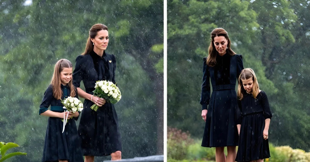 Drenched in Rain, Dressed in Black: A Touching Tribute by Kate Middleton and Princess Charlotte